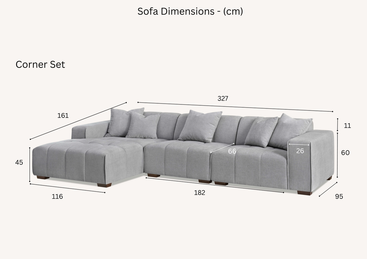 Aluxo Leonard Left Hand Corner Group in Cloudy Grey Boucle demonstrating its modular sections and comfortable seating.