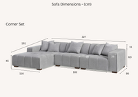 Aluxo Leonard Left Hand Corner Group in Cloudy Grey Boucle demonstrating its modular sections and comfortable seating.