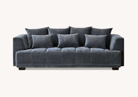 Another angle of the Aluxo Gramercy sofa in Steel Velvet, displaying its sophisticated design and comfortable seating arrangement, suitable for stylish living rooms.