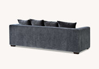Back view of the Aluxo Gramercy sofa in Steel Velvet, emphasizing its clean lines and plush cushions, a perfect fit for any modern interior.