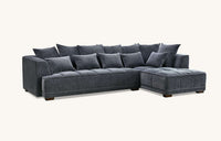 A comprehensive view of the Aluxo Gramercy Group in Steel Velvet, featuring the entire sectional sofa from a frontal perspective.