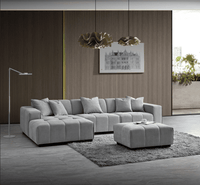 Aluxo Leonard Left Hand Corner Group in Cloudy Grey Boucle showcasing its plush cushions and cozy design.