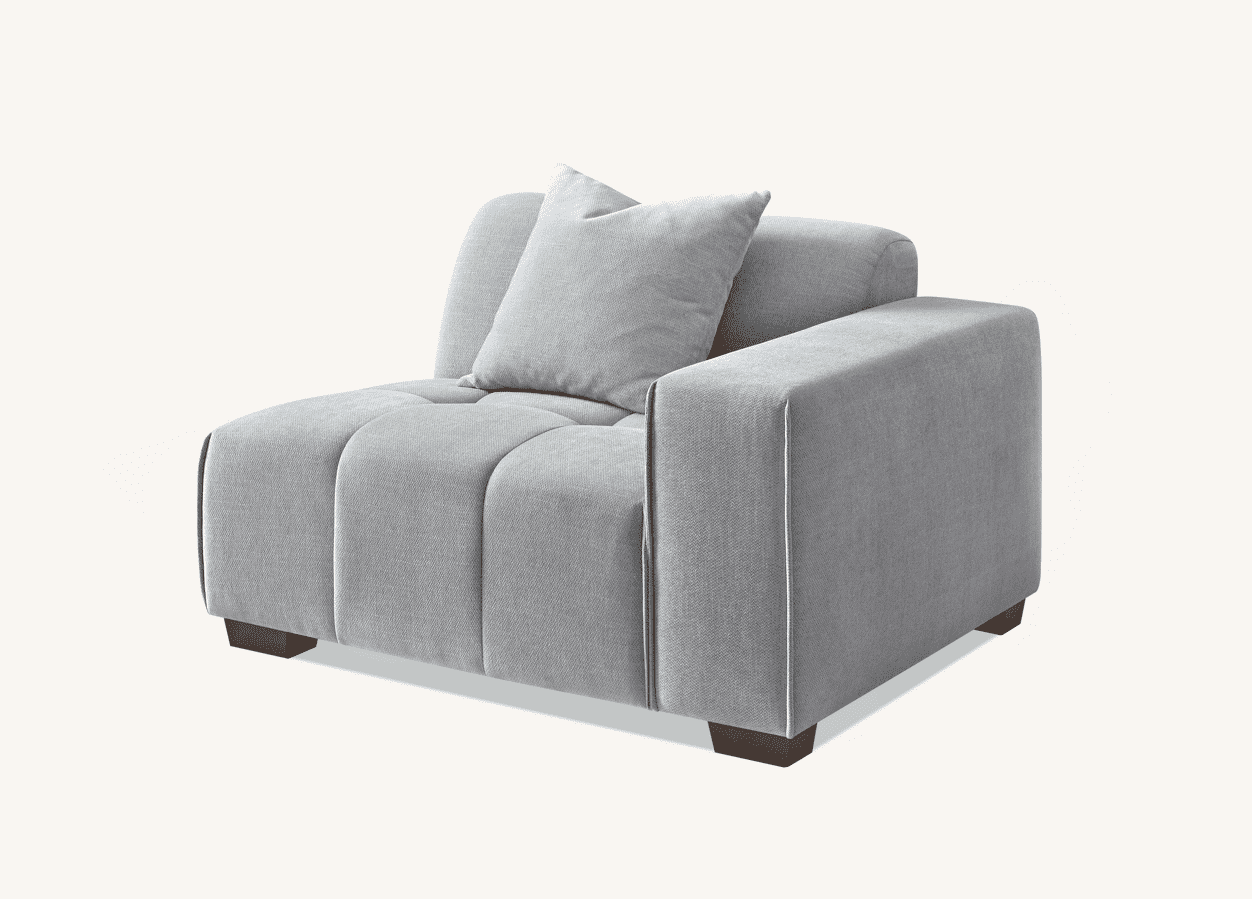 Aluxo Leonard Left Hand Corner Group in Cloudy Grey Boucle showcasing its plush cushions and inviting design.