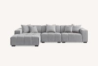 Aluxo Leonard Left Hand Corner Group in Cloudy Grey Boucle showcasing the stylish design and plush cushions.