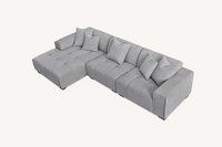 Aluxo Leonard Left Hand Corner Group in Cloudy Grey Boucle with large scatter cushions for added comfort and elegance.