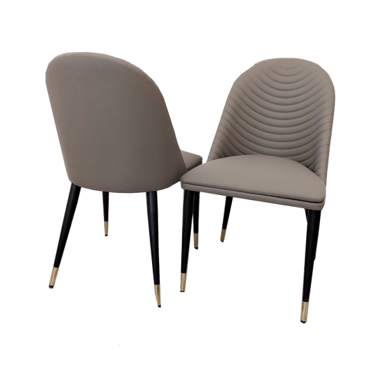 Alba Leather Dining Chair by Furnish 365 Limited, featuring a contemporary ribbed design with gold-tipped black Scandinavian style legs. Luxury Furniture.