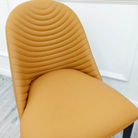 Alba Premium Leather Dining Chair - Compact Ribbed Design with Gold-Tipped Scandinavian Legs - UK Luxury Furniture