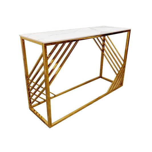 Azure Gold Console Table with Polar White Sintered Top - Smartshopper-uk