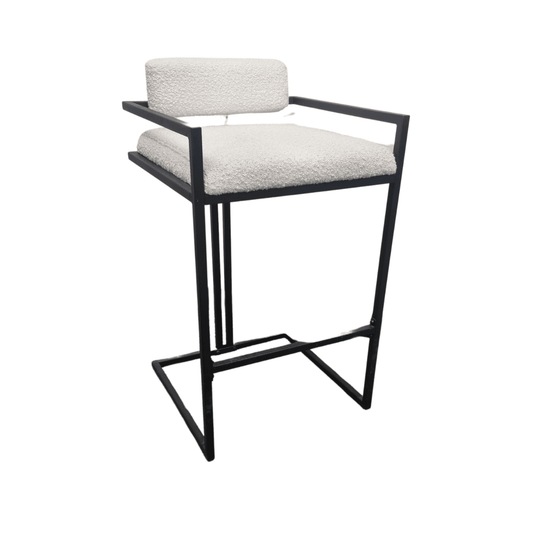 Stylish Boucle Bar Stool by Furnish 365 Limited featuring a plush padded seat and back on a sturdy black metal frame.