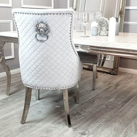 Bentley Velvet Dining Chair with Chrome Lion Knocker, Quilted Back & Studding Detail - UK Luxury Furniture