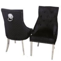 Bentley Velvet Dining Chair with Chrome Lion Knocker, Quilted Back & Studding Detail - UK Luxury Furniture