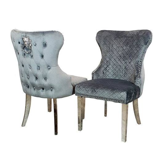 Chelsea Dining Chair ALL COLOURS with Lion Knocker & Buttoned Back - Smartshopper-uk
