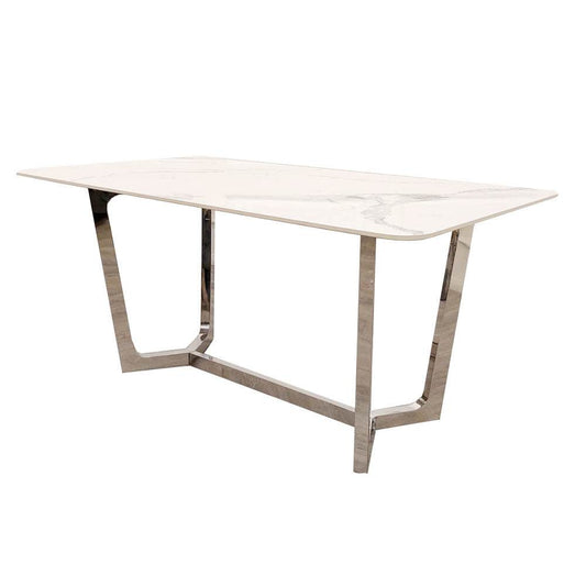 Lucien 1.6 Chrome Dining Table with Polar White Sintered Stone Top - Smartshopper-uk
