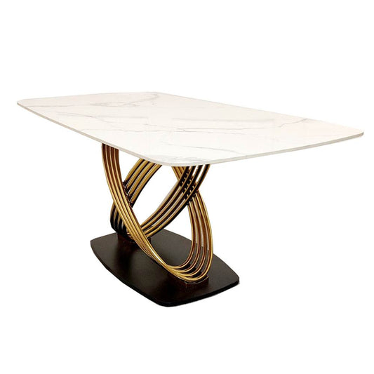 Orion Gold 1.8 Dining Table with Polar White Sintered Stone Top - Smartshopper-uk