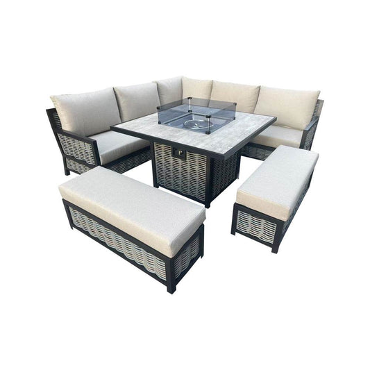 Dover Luxury Aluminium 5-Piece Fire Pit Sofa Set in Beige or Grey - Smartshopper-uk