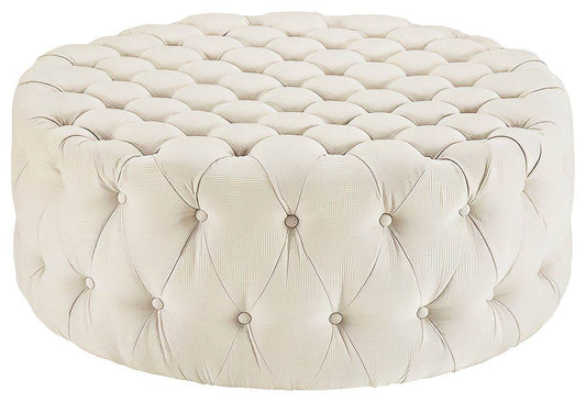 Cream Velvet Chesterfield Footstool by LISF LTD, featuring a rounded design with elegant tufting and luxurious fabric, perfect for stylish living spaces.