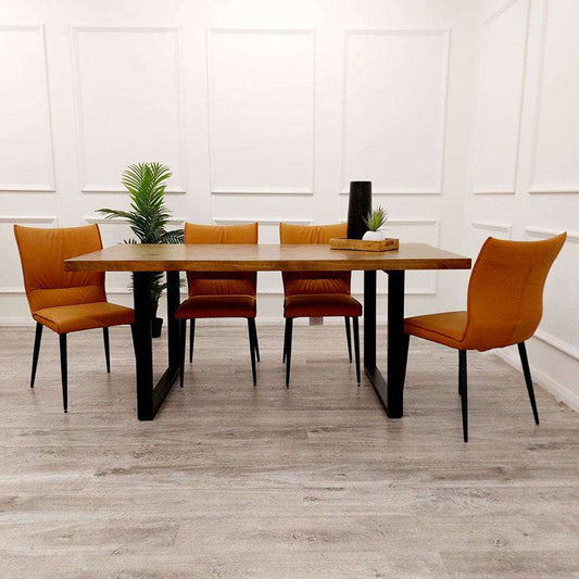 Elegant Freya 1.8 Dining Table with 4 Flora Tan Chairs set by Furnish 365 Limited, featuring a stylish wooden table and stylish tan chairs in a bright, modern dining room.