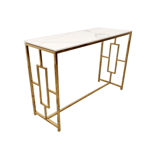 Geo Gold Console Table with Polar White Sintered Top - Smartshopper-uk