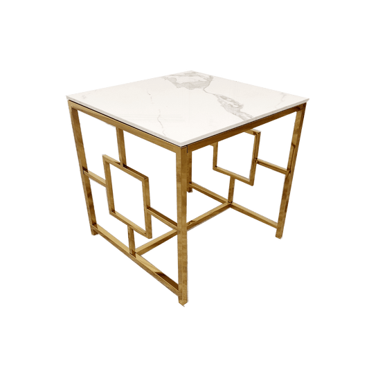 Geo Gold Lamp Table with Polar White Sintered Top - Smartshopper-uk