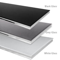 Different glass top options for the Arriana Console table by Furnish 365 Limited, showcasing black, grey, and white glass materials to suit various interior styles.