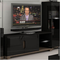 Premium Black Gloss TV Unit with Oak Effect, Two Drawers, and Ample Storage - UK Luxury Furniture