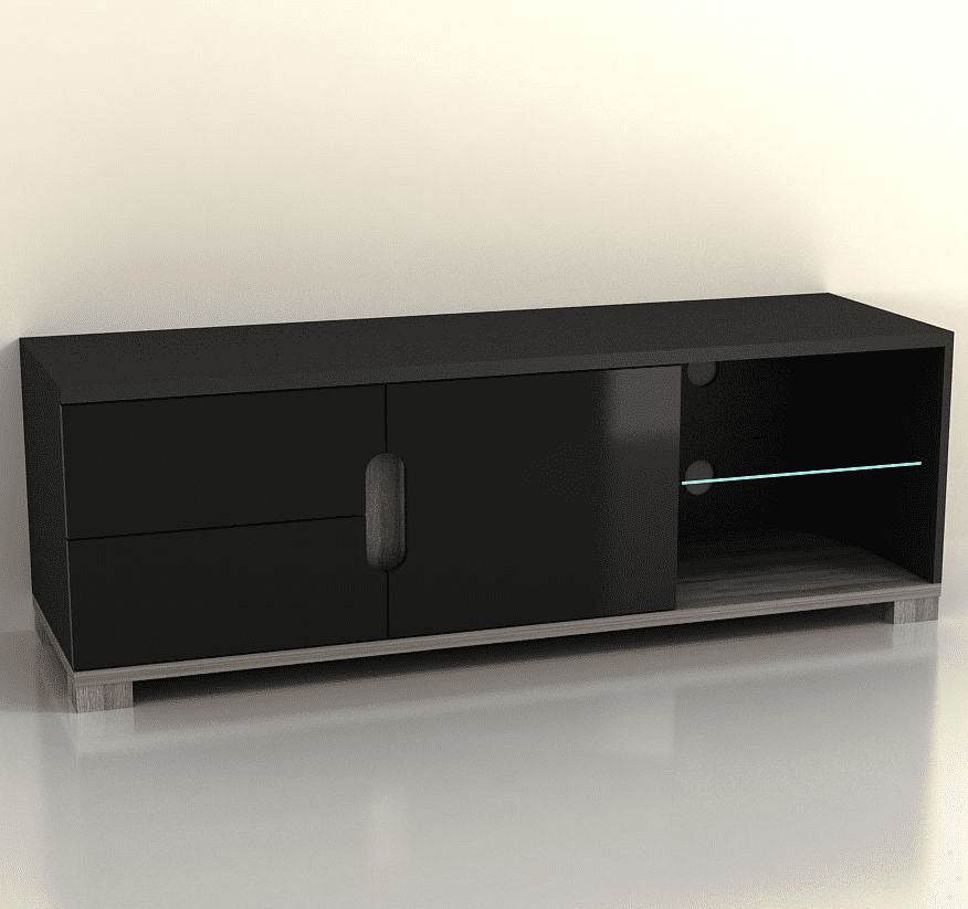 Sleek Black Gloss TV Unit with Oak Effect, Ample Storage, and 50-inch TV Capacity - UK Luxury Furniture