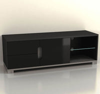 Sleek Black Gloss TV Unit with Oak Effect, Ample Storage, and 50-inch TV Capacity - UK Luxury Furniture