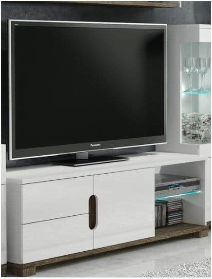 Premium Costa White Gloss TV Unit with Dark Brown Accents and Ample Storage - UK Luxury Furniture