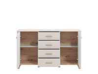 Dariqon Cashmere and Oak Effect 154cm Sideboard with 2 Doors and 4 Drawers - UK Luxury Furniture