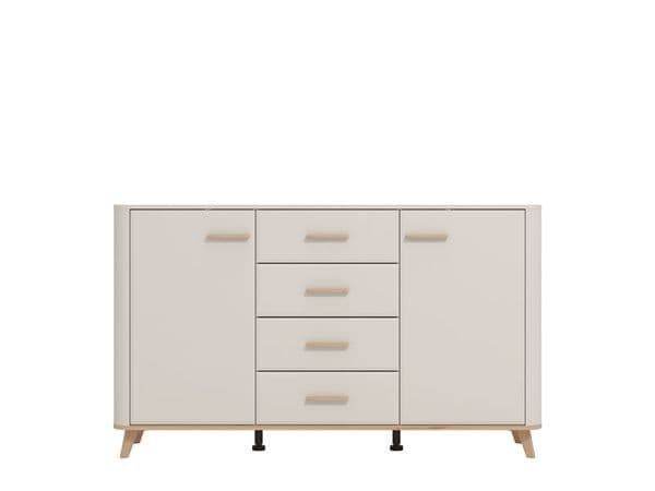 Dariqon Cashmere and Oak Effect 154cm Sideboard with 2 Doors and 4 Drawers - UK Luxury Furniture