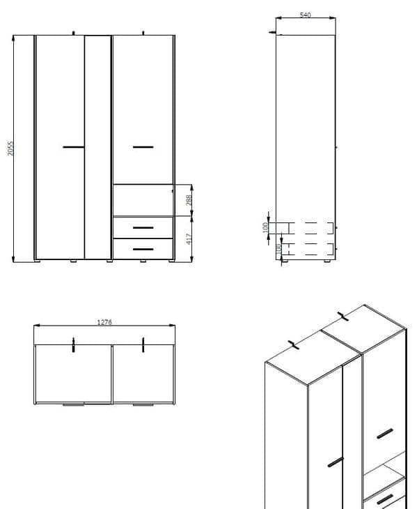 Limone White 3-Door Wardrobe: Elegant Storage with Mirror, Drawers & Hanging Rails - UK Luxury Furniture