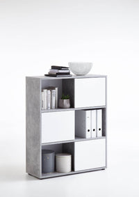Luiz Concrete Grey and White Short Bookcase - Versatile Storage Solution for Modern Homes - UK Luxury Furniture