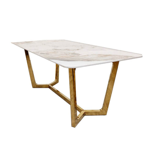 Lucien 1.8 Gold Dining Table with Pandora Gold Sintered Stone Top - Smartshopper-uk