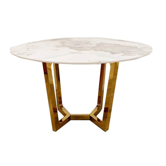 Lucien Gold 1.2 Round Dining Table with Sintered Stone Top - Smartshopper-uk