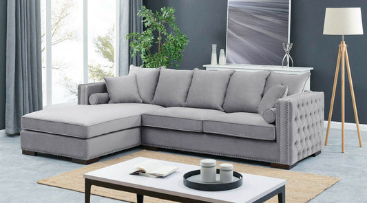 Moscow Grey-Silver Luxury Velvet Corner Settee Suite Sofa - Smartshopper-uk