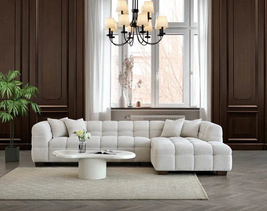 The Bubble Boucle Corner Sofa in Luxury Ivory Boucle Upholstery - Smartshopper-uk