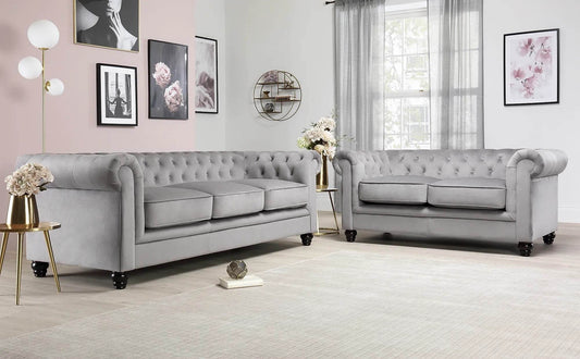 The Chesterfield Sofas Sets in Luxury Grey Velvet - Smartshopper-uk