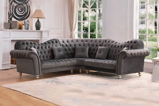 The Elegance Chesterfield Corner Sofas in Luxury Dark Grey Velvet - Immediate Delivery - Smartshopper-uk