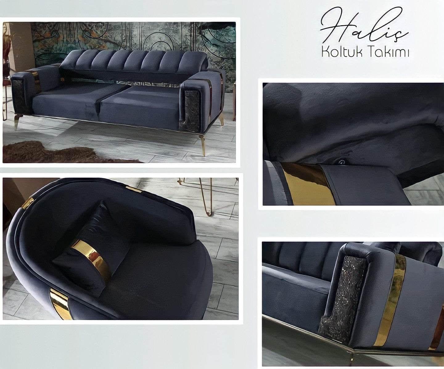 The Lyon Sofa sets in Luxury Cream/Navy Blue or Grey Velvets - Smartshopper-uk