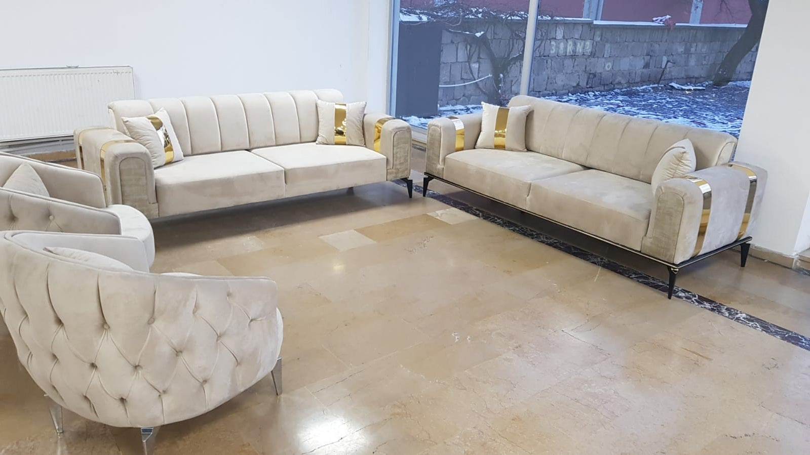 The Lyon Sofa sets in Luxury Cream/Navy Blue or Grey Velvets - Smartshopper-uk