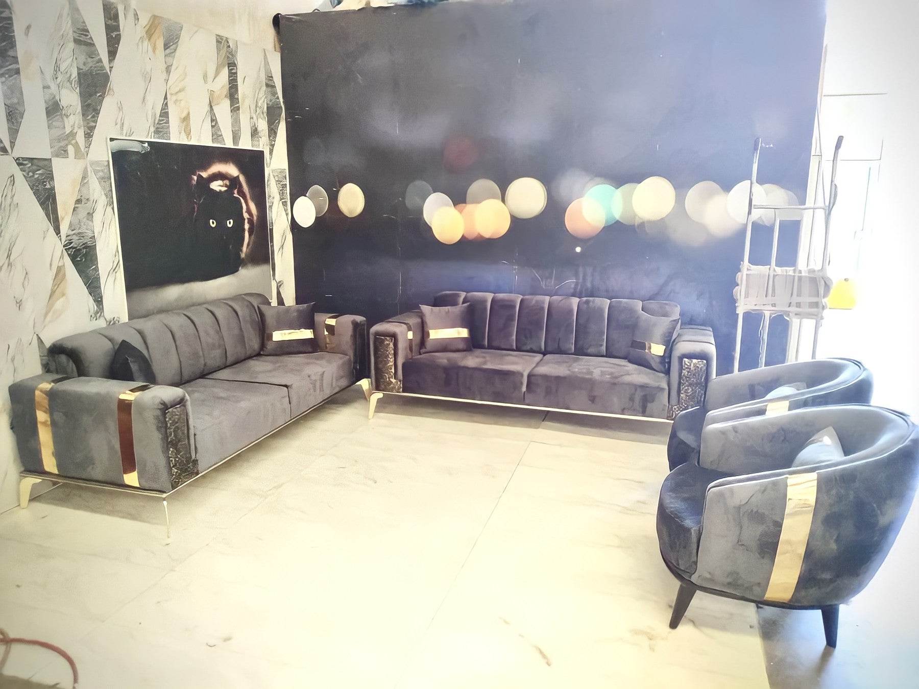 The Lyon Sofa sets in Luxury Cream/Navy Blue or Grey Velvets - Smartshopper-uk