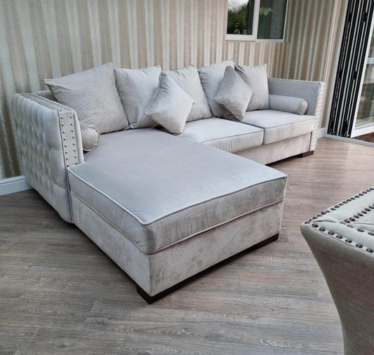The Moscow Corner Sofa in Luxury CREAM Velvet - Smartshopper-uk