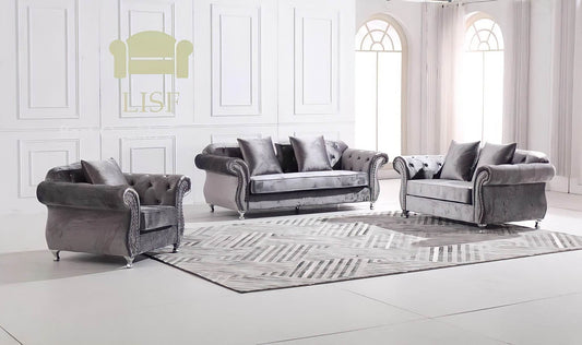 The New Chesterfield Sofa Sets in Luxury Dark Grey Velvet - Smartshopper-uk