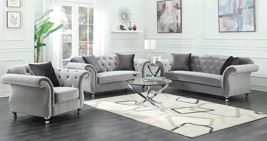 The New Chesterfield Sofas Sets in Luxury Grey Velvet - Smartshopper-uk