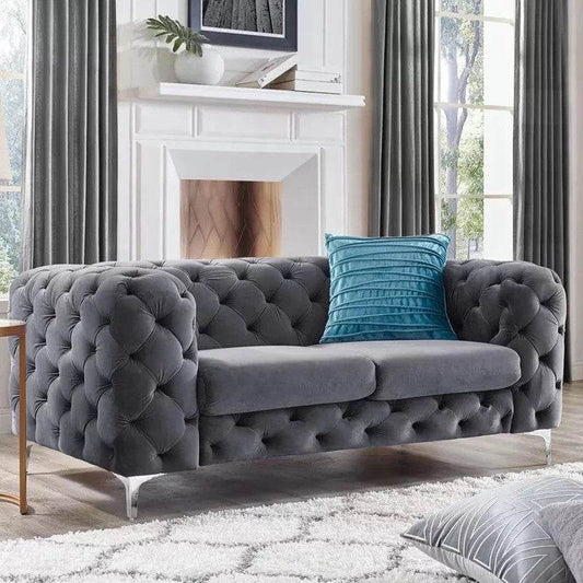 The Rocky Chesterfield Sofas Sets in Luxury Dark Grey Velvet - Smartshopper-uk