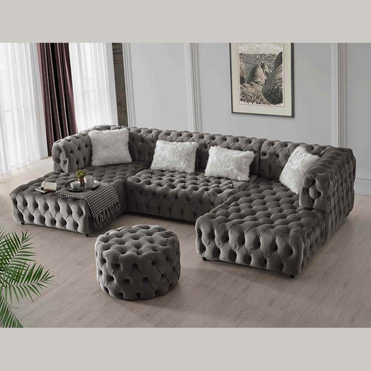 The U-Shaped Rocky Chesterfield Grey Corner Sofa - Smartshopper-uk