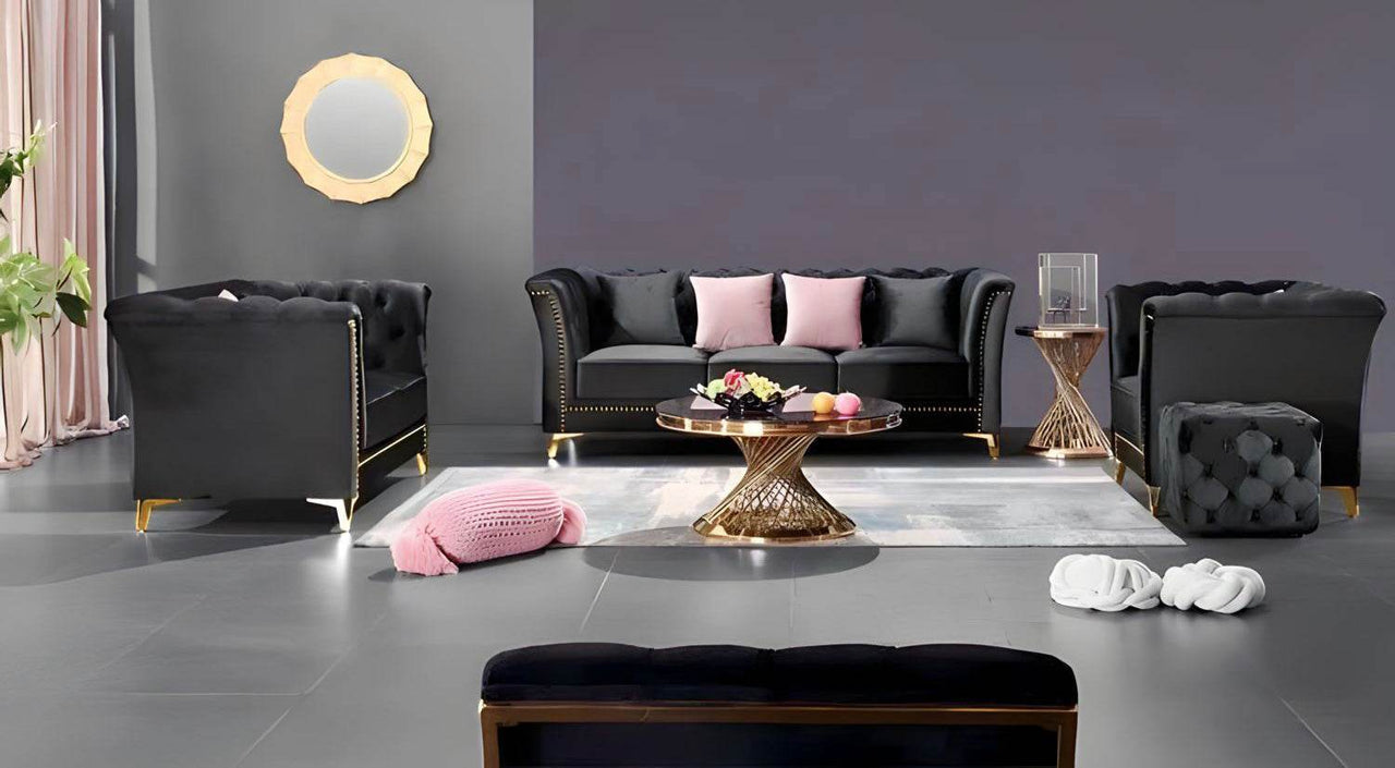 Venice Sofa Sets in Luxury Black Velvet - Smartshopper-uk