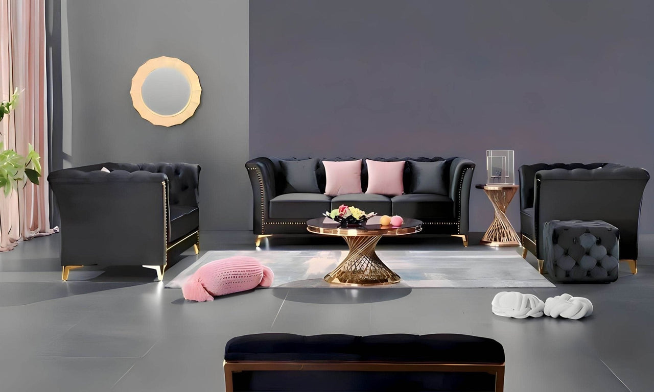 Venice Sofa Sets in Luxury Black Velvet - Smartshopper-uk