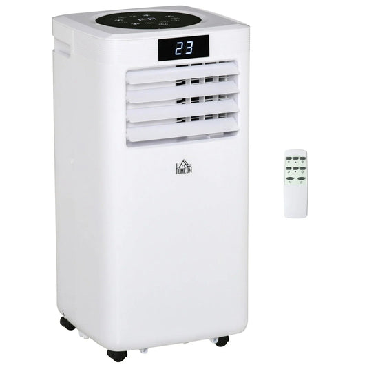 AOSOM 10000 BTU Air Conditioner Portable AC Unit featuring a remote controller and LED display. Ideal for cooling and dehumidifying, perfect for Luxury Furniture setups.