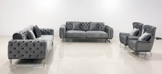 Antalya Sofa Set in Luxury Grey Velvet - Smartshopper-uk